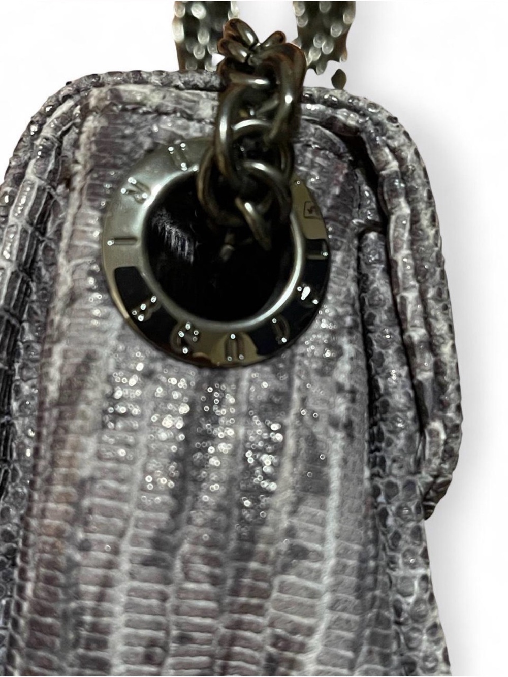 RARE Henri Bendel Milliner Genuine Lizard Mini Chain Bag Grey - Picture 7 of 8